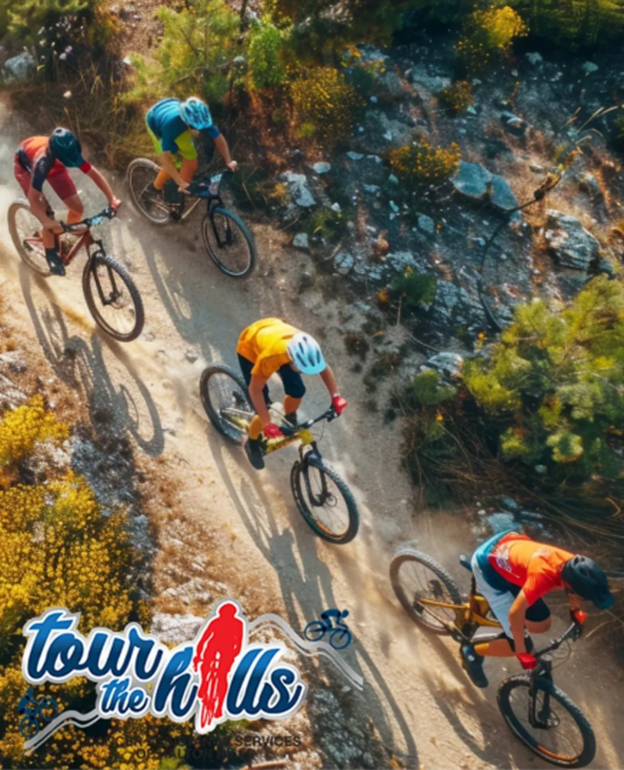 Aerial view of cyclists on a trail — Tour the Hills Cancer Ride