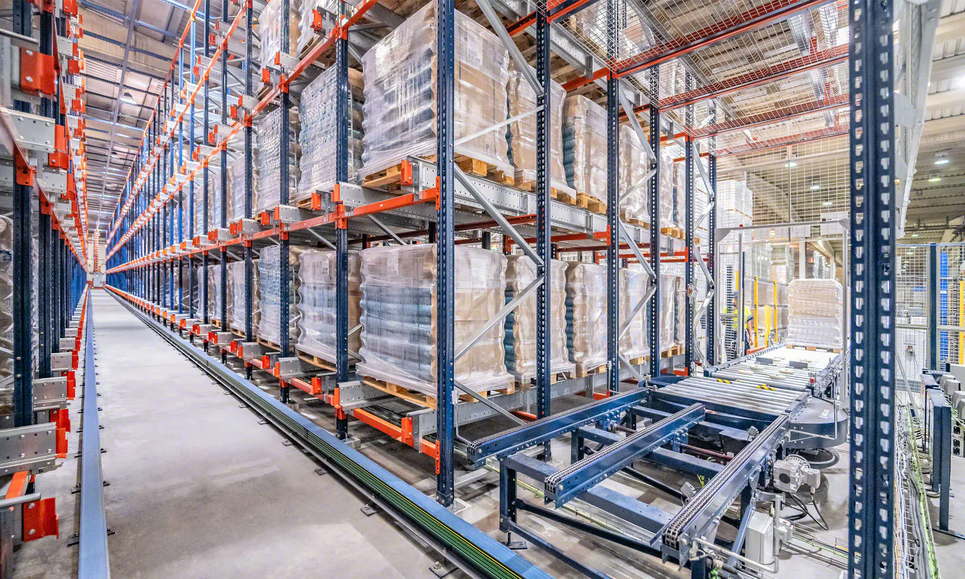 Industrial warehouse facility with material handling systems and logistics operations
