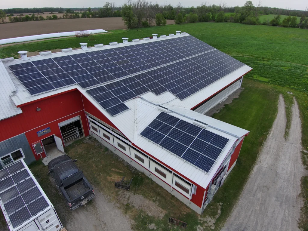 Tilecroft Farms — 79.6 kW barn-roof solar offsetting 82% of electricity at a dairy farm in Osgoode, Ontario