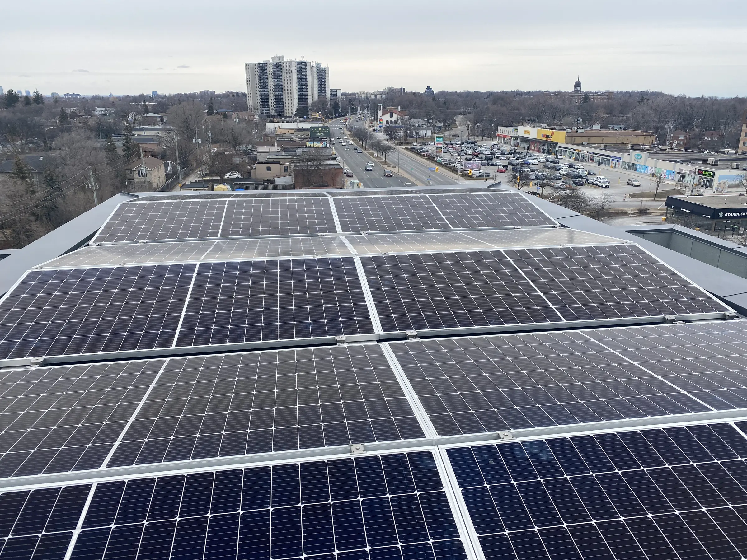 Rooftop solar array overlooking Kingston Road